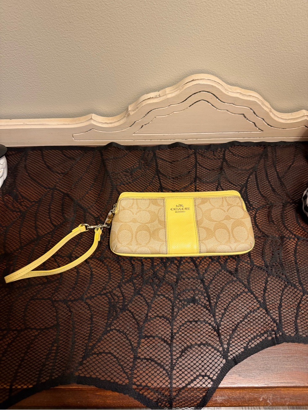 Coach Yellow Signature Wristlet with Neutral Canvas